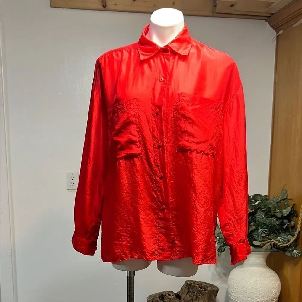 Diane Von Furstenberg Vibrant Red Button Down Shirt